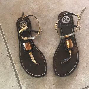 Tory Burch Women’s gold and brown jeweled sandals